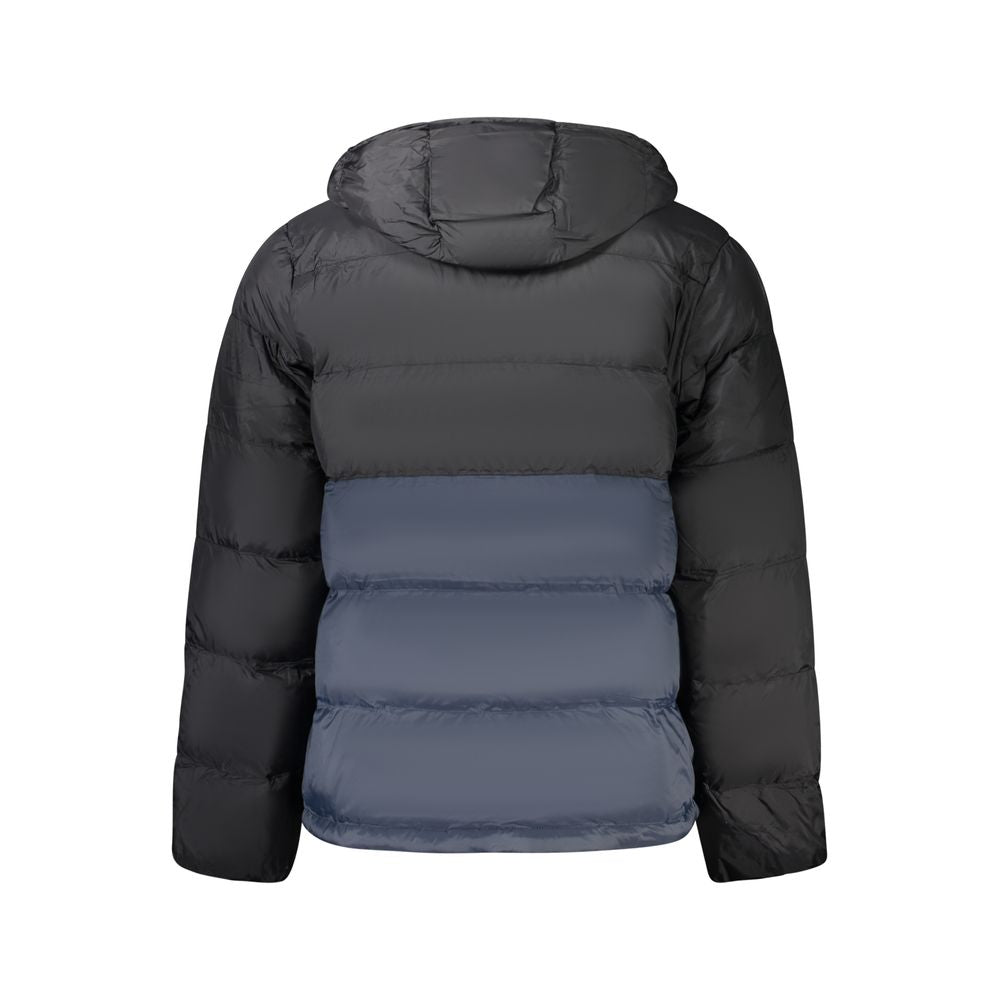 Calvin Klein black polyamide men's jacket displayed on a hanger, featuring a sleek design and modern fit.