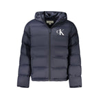 Calvin Klein Blu Poliammide men's jacket with front zipper, standing collar, and sleek design, shown on a hanger.