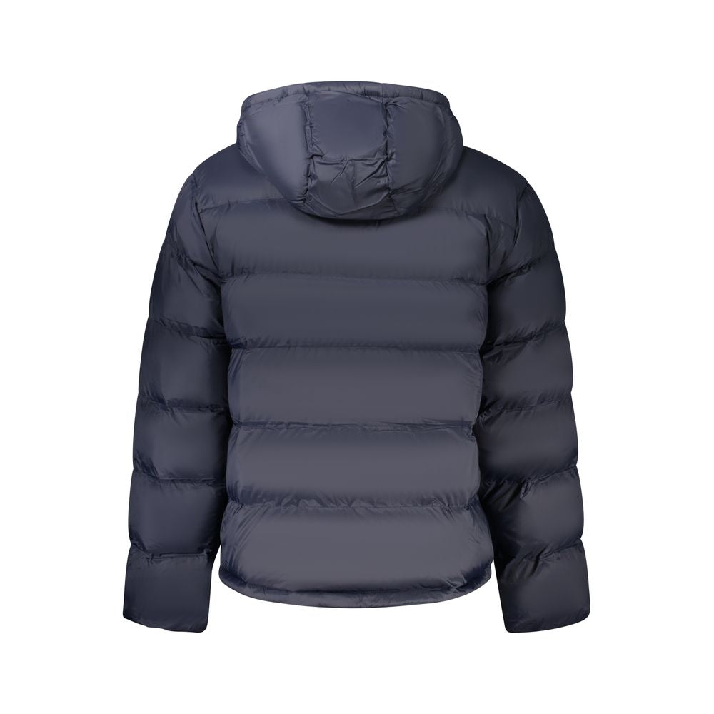 Calvin Klein Blu Poliammide men's jacket displayed on a hanger showing its sleek blue fabric and modern design.