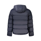Calvin Klein Blu Poliammide men's jacket displayed on a hanger showing its sleek blue fabric and modern design.
