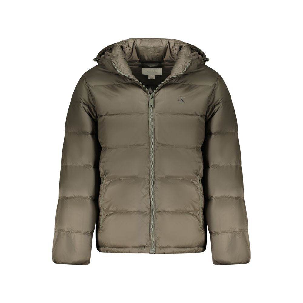 Calvin Klein men's Marrone poliammide jacket with front zipper and collar, stylish and lightweight for casual wear.