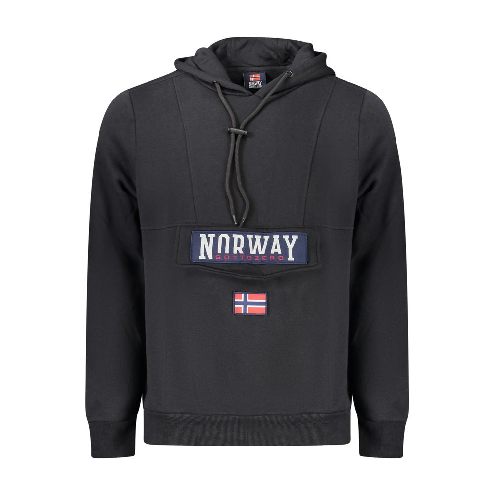 Norway 1963 black cotton men's hooded sweatshirt with front pocket and drawstring hood, casual and comfortable apparel.