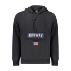 Norway 1963 black cotton men's hooded sweatshirt with front pocket and drawstring hood, casual and comfortable apparel.