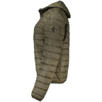 Cavalli Class Verde polyester men's jacket displayed on a hanger, showing its sleek design and lightweight fabric.