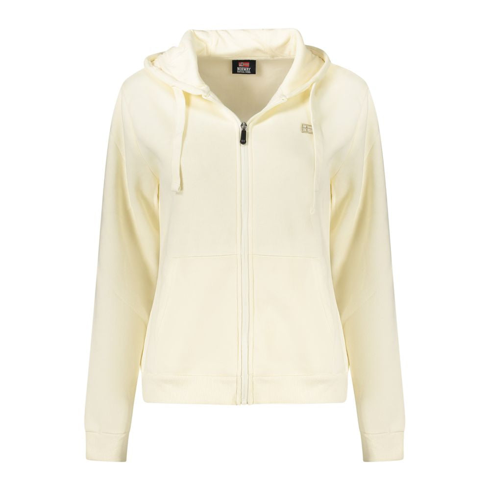 Norway 1963 white cotton women's hoodie sweatshirt displayed flat, showing front view with hood and long sleeves.