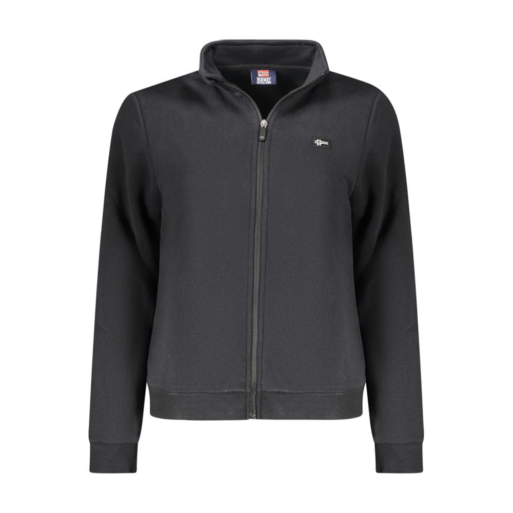 Black cotton women's sweatshirt from Norway 1963 with a casual fit and minimalist design, displayed on a hanger.