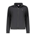 Black cotton women's sweatshirt from Norway 1963 with a casual fit and minimalist design, displayed on a hanger.