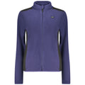 Norway 1963 blue polyester women's sweatshirt with a relaxed fit and crew neckline, displayed on a hanger.