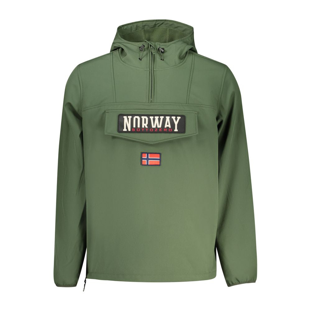 Norway 1963 Verde polyester men's jacket with front zipper, collar, and long sleeves, displayed on a neutral background.