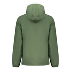 Norway 1963 Verde polyester men's jacket displayed on a hanger, showcasing its sleek design and vibrant green color.
