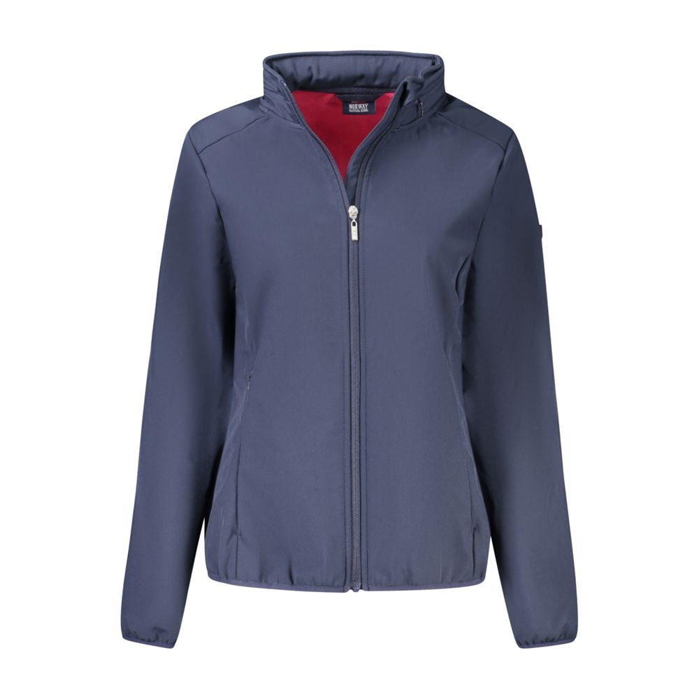 Norway 1963 blue polyester women's jacket with a front zipper and collar, stylish and casual outerwear.