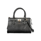 Guess Jeans black polyurethane women's handbag with sleek design and silver hardware, featuring top handles and a structured shape.
