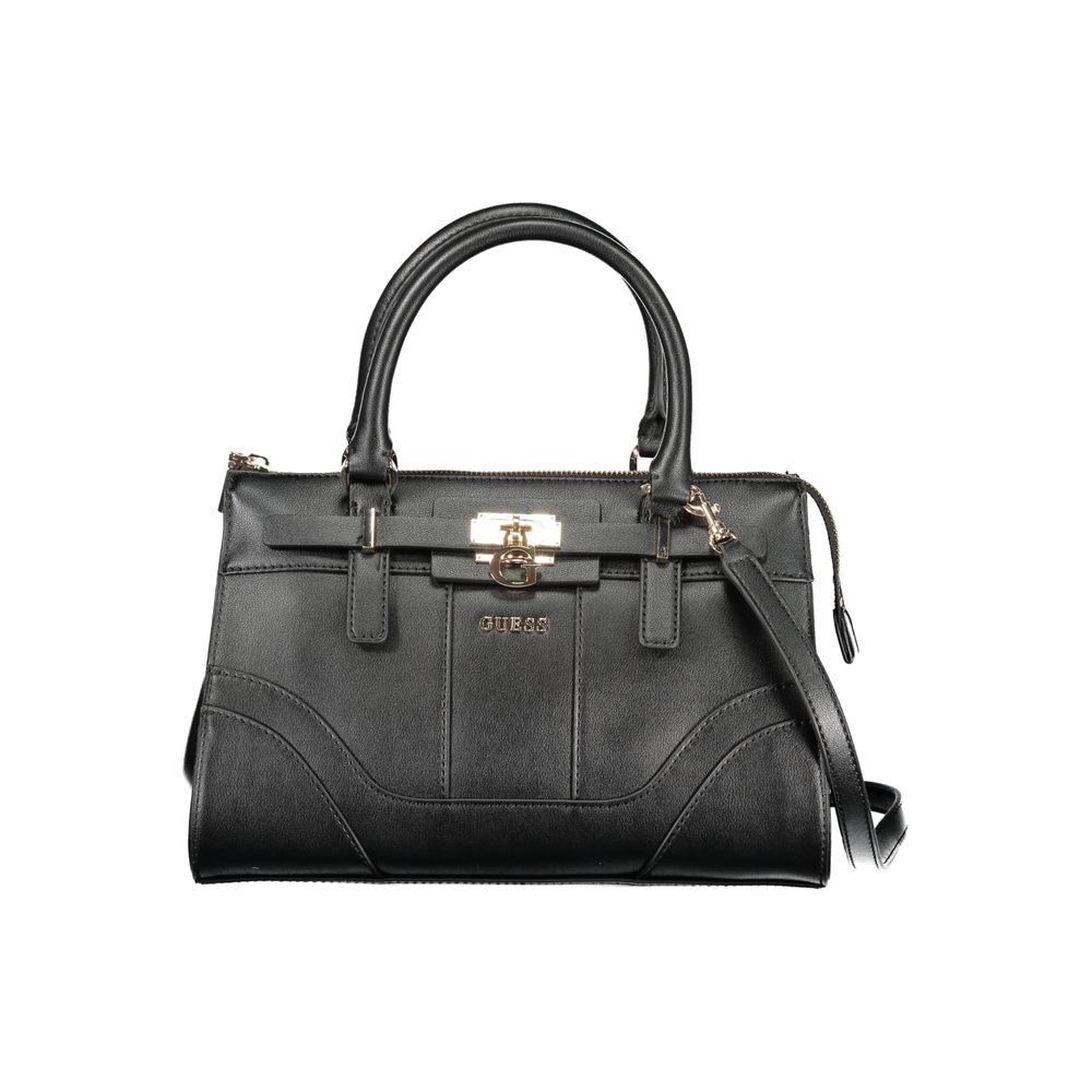 Guess Jeans black polyurethane women's handbag with sleek design and silver hardware, featuring top handles and a structured shape.