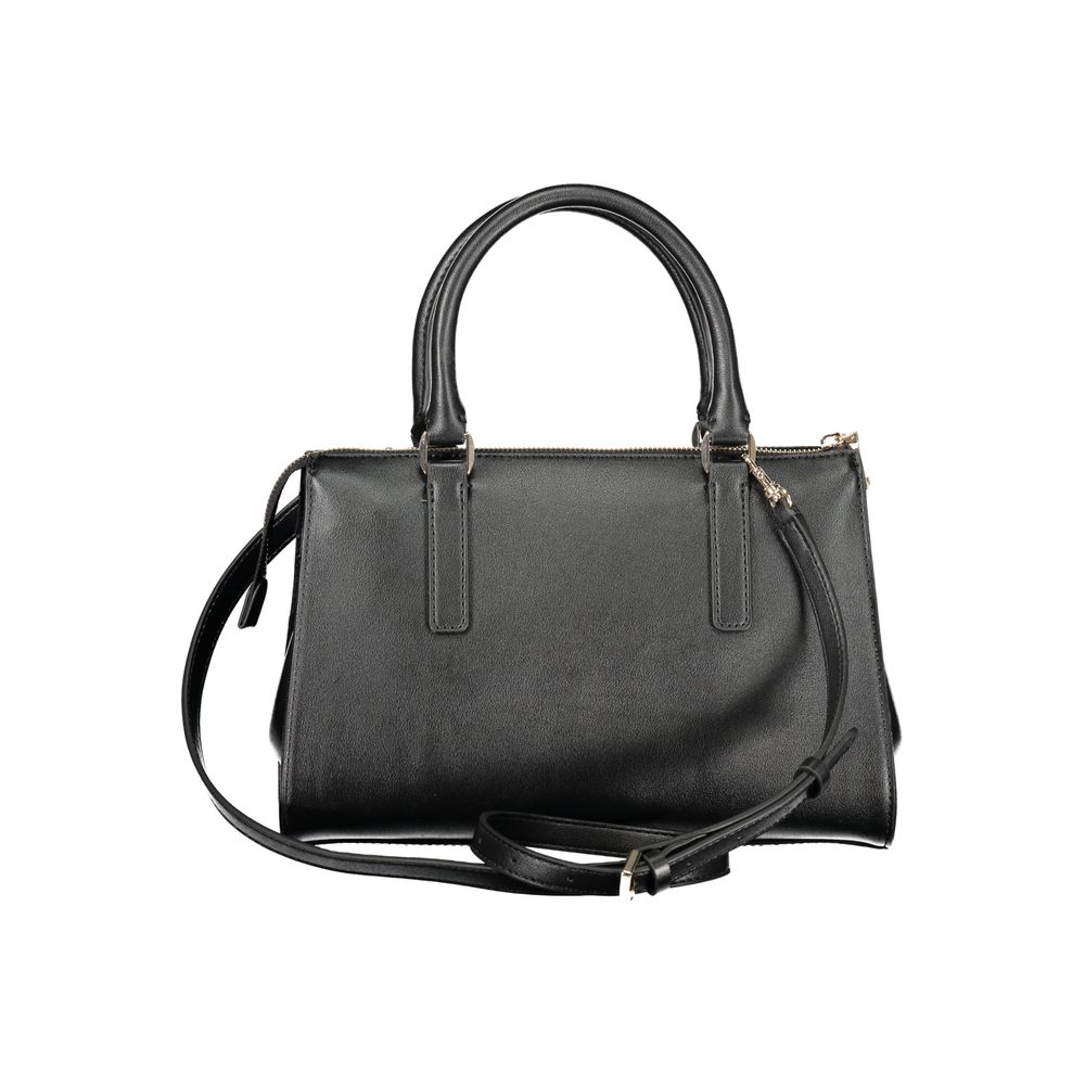 Black Guess Jeans women's handbag made of polyurethane, featuring a sleek design with a top handle and stylish accents.