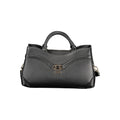 Guess Jeans black polyurethane women's handbag with sleek design and silver hardware, featuring top handles and a spacious interior.