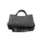 Black Guess Jeans polyurethane women's handbag with sleek design and silver hardware, featuring a spacious interior and stylish look.