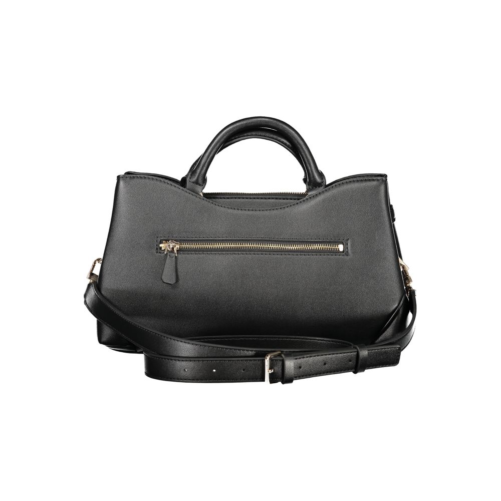 Black Guess Jeans polyurethane women's handbag with sleek design and silver hardware, featuring a spacious interior and stylish look.