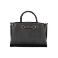 Black Guess Jeans polyurethane women's handbag with sleek design and gold-tone hardware, featuring a top handle and zip closure.