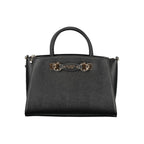 Black Guess Jeans polyurethane women's handbag with sleek design and gold-tone hardware, featuring a top handle and zip closure.