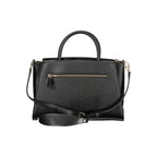 Black Guess Jeans polyurethane women’s handbag with sleek design and top handle, showcasing modern style and durable material.
