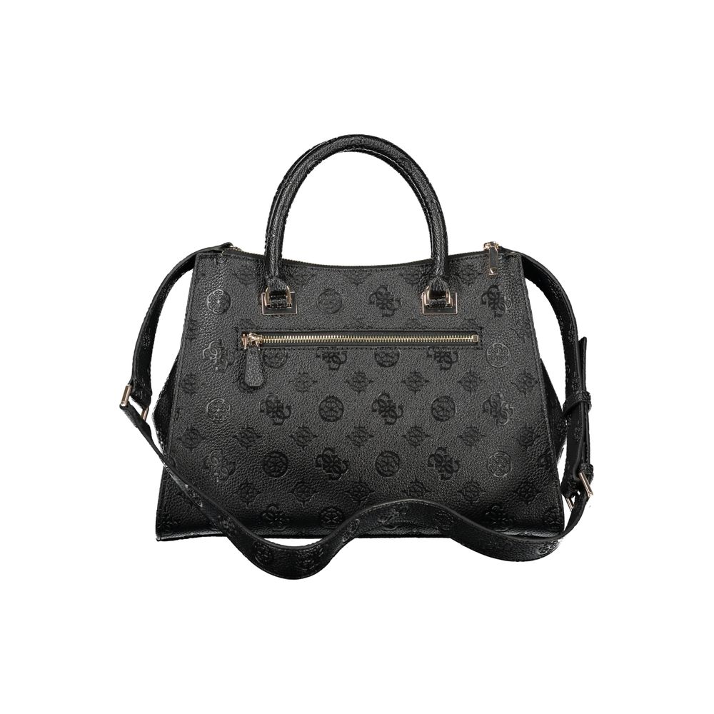 Guess Jeans Nero black polyurethane woman handbag with sleek design and silver hardware, stylish and versatile accessory.