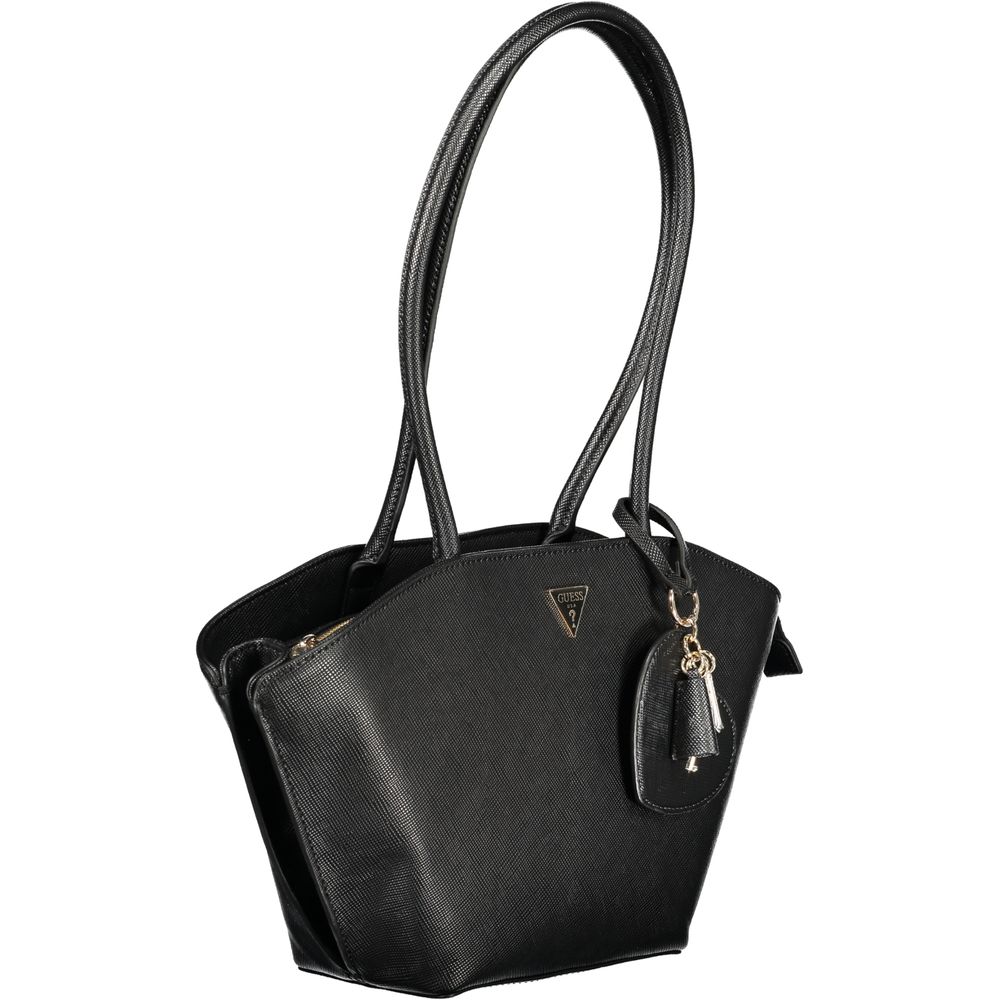 Black Guess Jeans women's handbag made of polyurethane with a sleek design and stylish details.