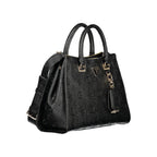 Black Guess Jeans woman handbag made of polyurethane, featuring a sleek design and stylish handles.