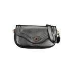 Black Guess Jeans polyurethane women's handbag with sleek design and silver hardware, featuring a top handle and spacious interior.