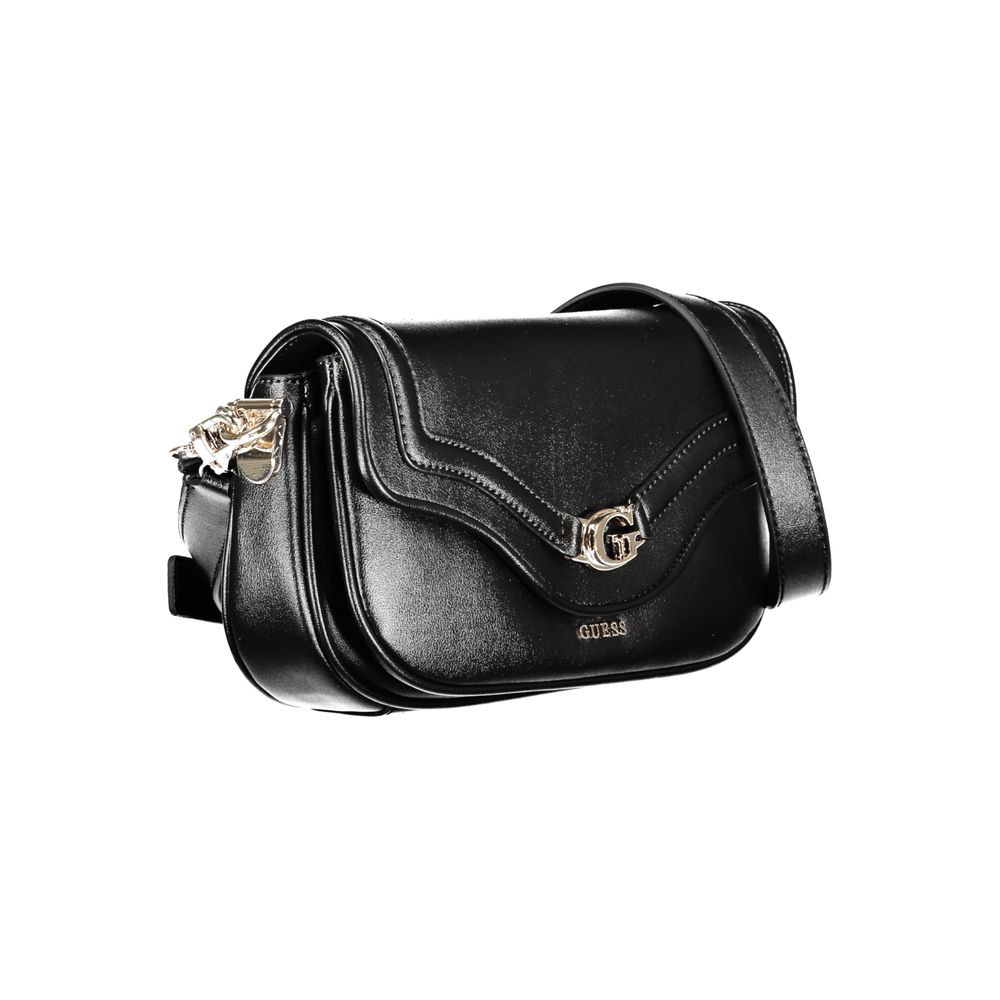 Black Guess Jeans polyurethane women's handbag with sleek design and silver hardware, featuring a top handle and zip closure.
