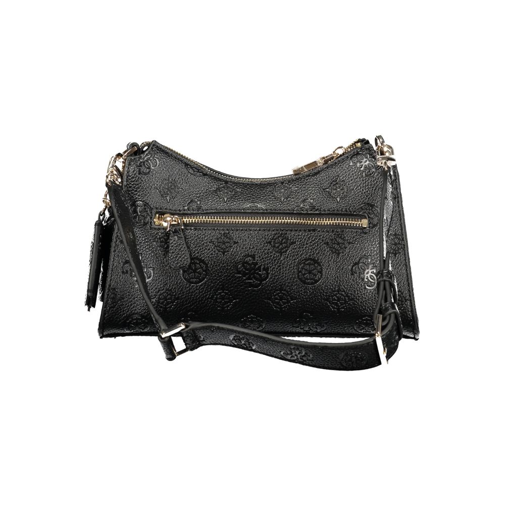 Black Guess Jeans polyurethane women's handbag with sleek design and silver hardware, featuring a top handle and zip closure.