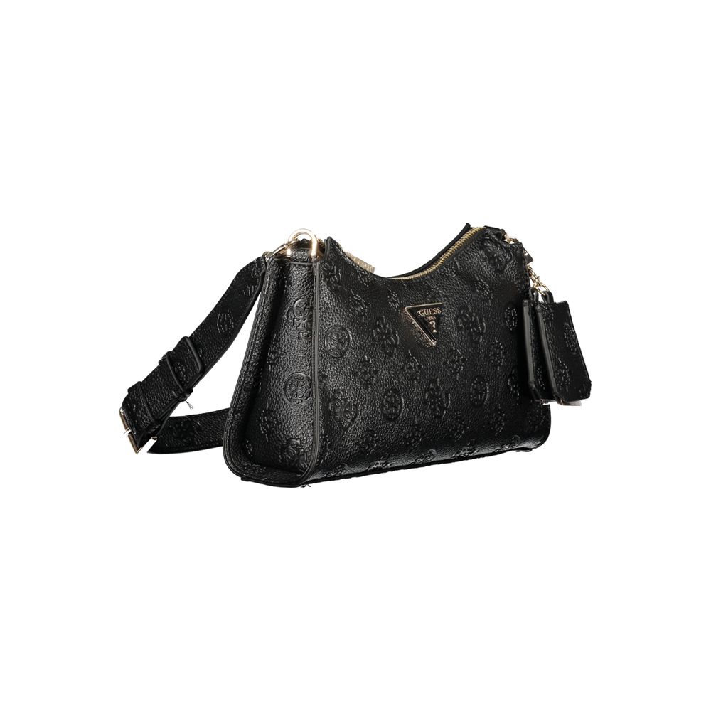 Black Guess Jeans polyurethane women's handbag with sleek design, featuring a structured shape and subtle branding details.