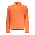 Norway 1963 Arancione polyester men's sweatshirt with a crew neck and long sleeves, displayed on a hanger.