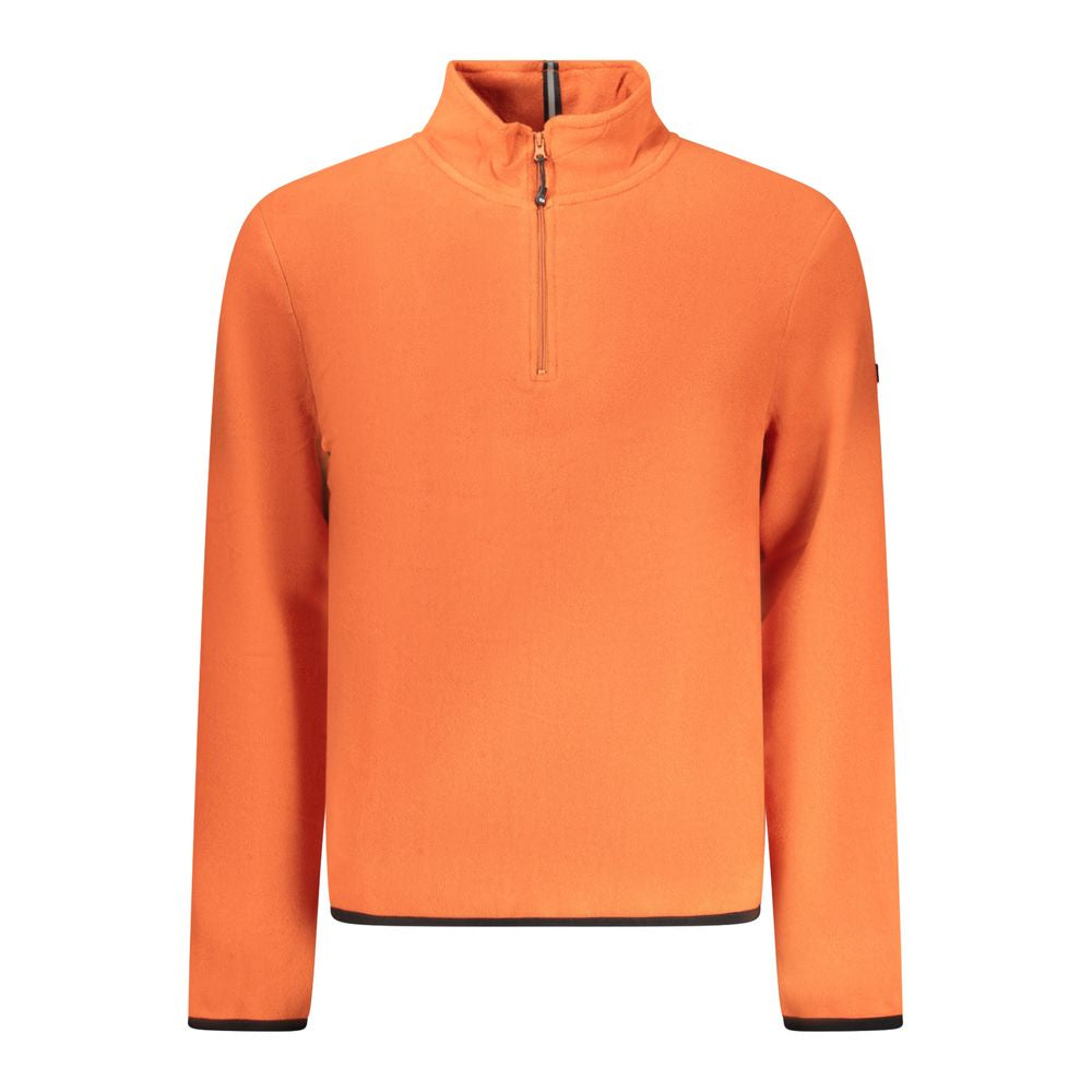 Norway 1963 Arancione polyester men's sweatshirt with a crew neck and long sleeves, displayed on a hanger.