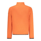 Norway 1963 Arancione polyester men's sweatshirt with a relaxed fit and ribbed cuffs, displayed on a hanger.