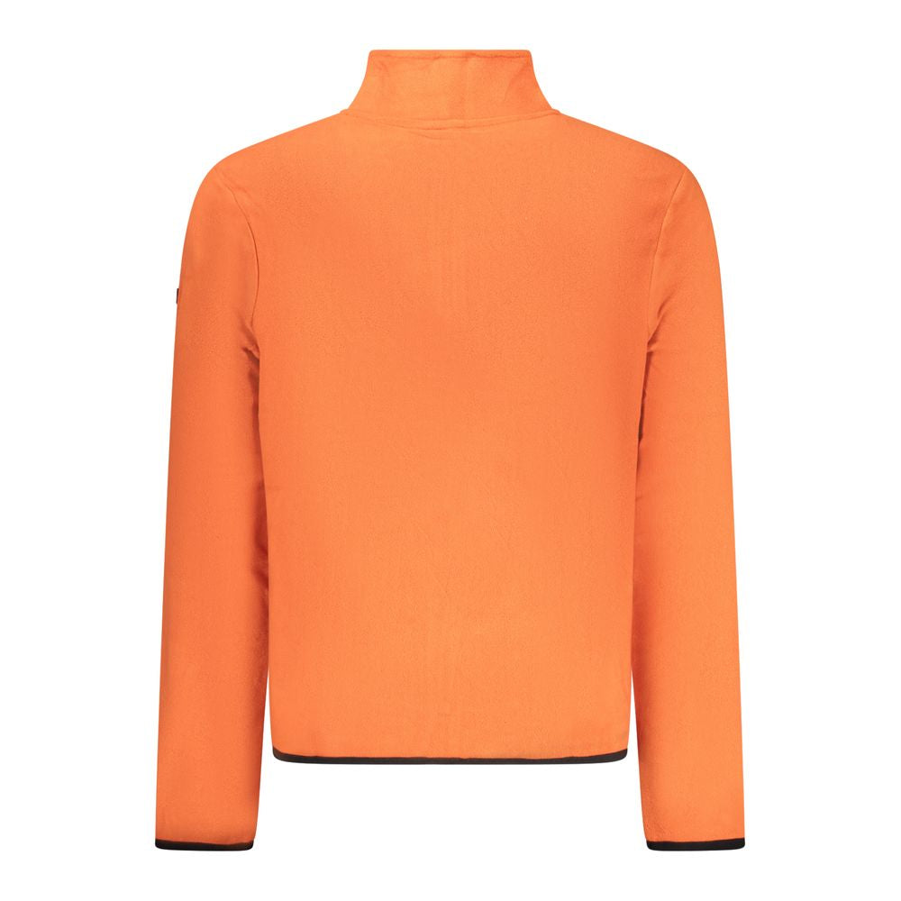 Norway 1963 Arancione polyester men's sweatshirt with a relaxed fit and ribbed cuffs, displayed on a hanger.