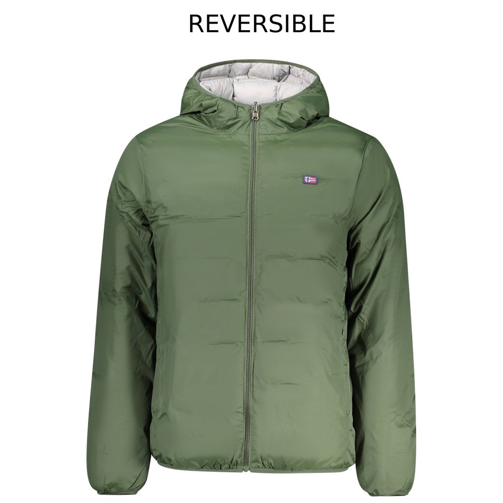Norway 1963 men's Verde polyester jacket displayed on a hanger, featuring a casual design and classic style.
