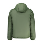 Norway 1963 Verde polyester men's jacket displayed on a hanger, showcasing a stylish green outerwear design.