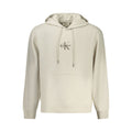 Beige Calvin Klein men's cotton hoodie with front pocket and hood, casual and comfortable for everyday wear.
