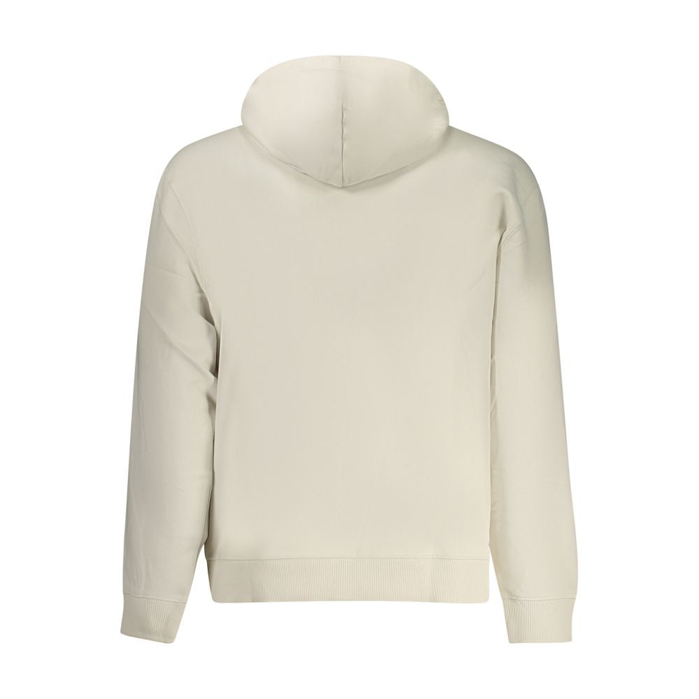 Beige cotton men's hoodie by Calvin Klein with a drawstring hood and front pocket, casual and comfortable everyday wear.