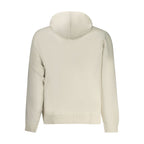 Beige cotton men's hoodie by Calvin Klein with a drawstring hood and front pocket, casual and comfortable everyday wear.