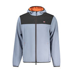 Norway 1963 blue polyester men's jacket displayed on a hanger, showcasing its classic design and smooth fabric texture.