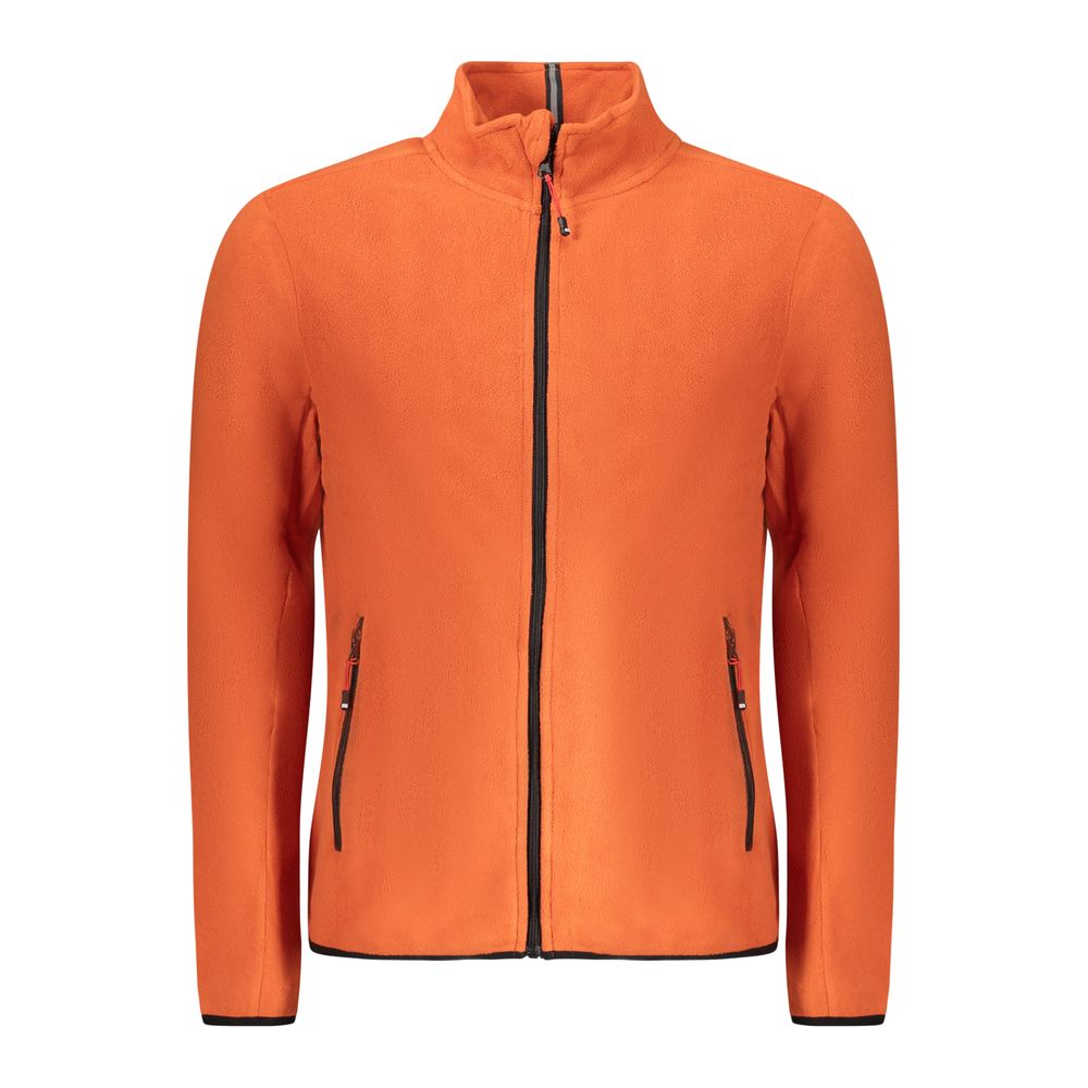 Norway 1963 orange polyester men's sweatshirt with long sleeves and ribbed cuffs, casual style, front crew neckline.