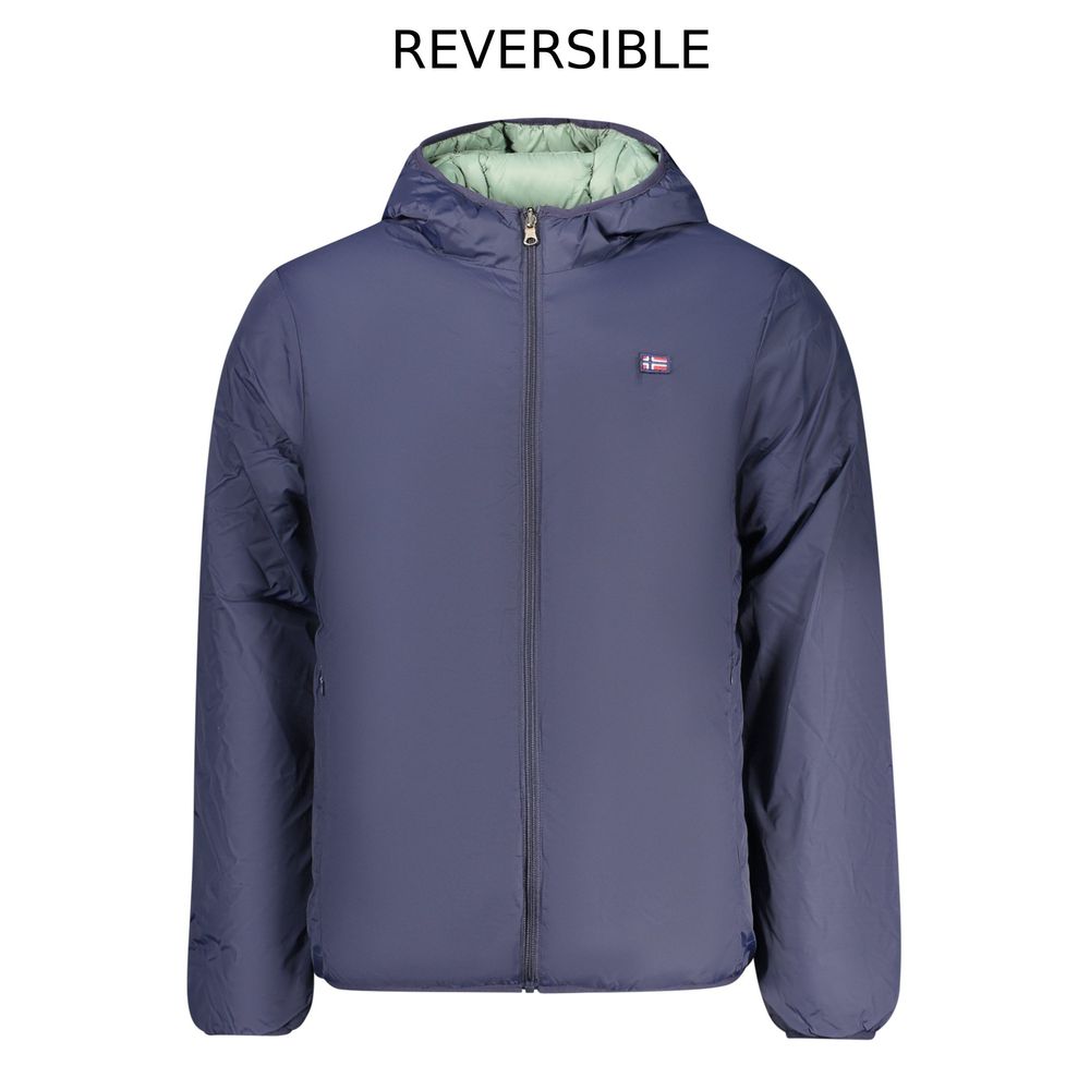 Norway 1963 men's blue polyester jacket, lightweight and stylish, shown in front view with zipper closure and collar.