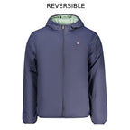 Norway 1963 men's blue polyester jacket, lightweight and stylish, shown in front view with zipper closure and collar.