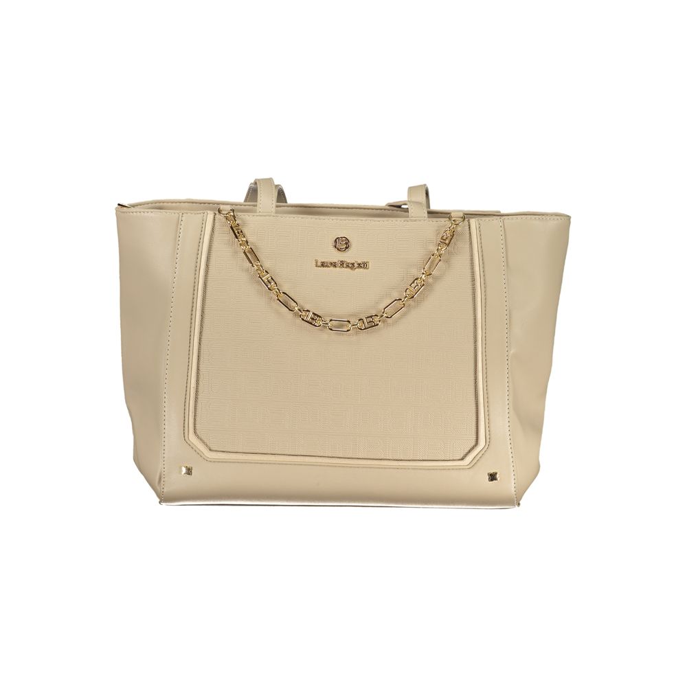 Beige PVC women’s handbag by Laura Biagiotti with sleek design and top handle, featuring a stylish and functional accessory.