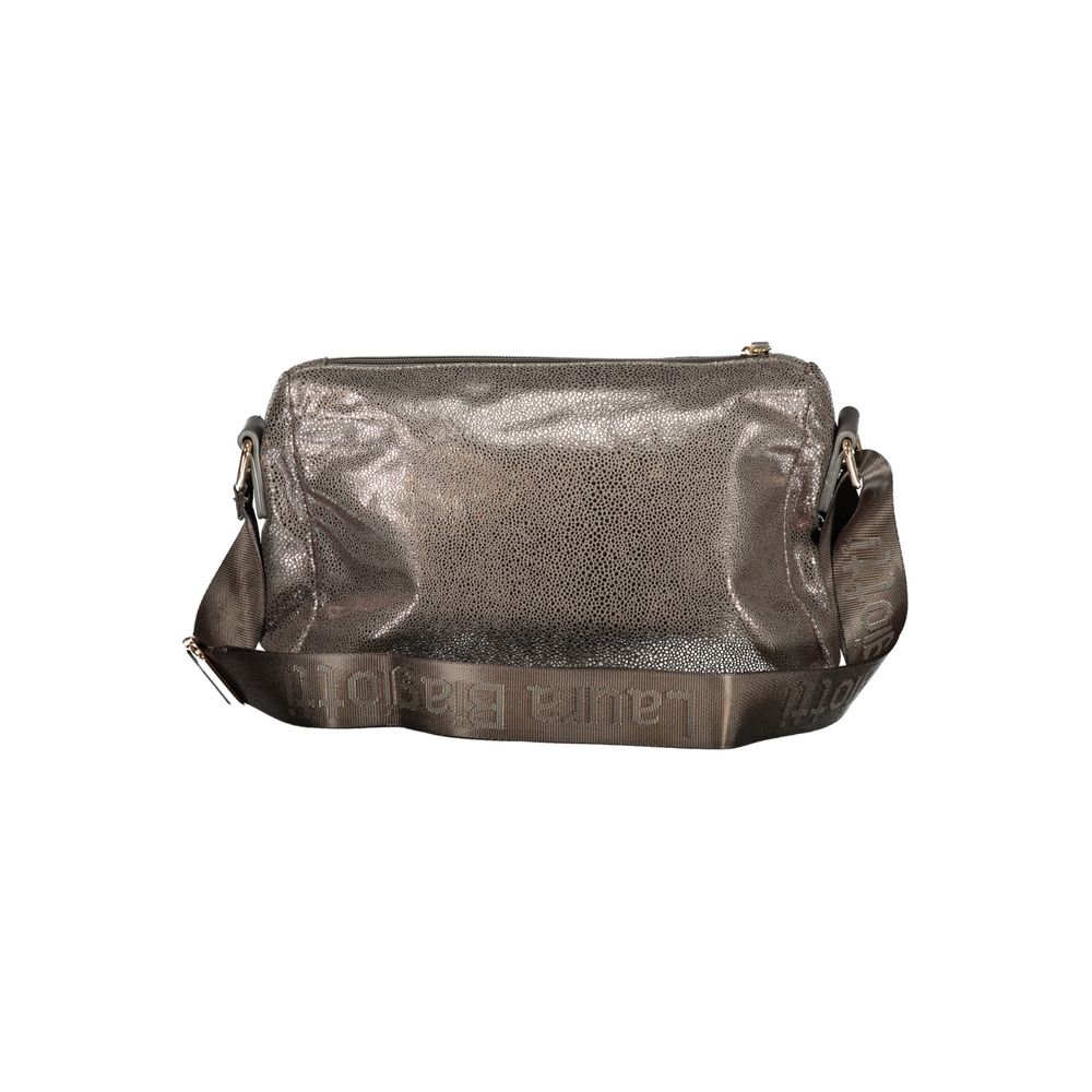 Gray polyester women's handbag by Laura Biagiotti with structured design and top handle, featuring subtle branding details.