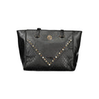 Black PVC women's handbag by Laura Biagiotti with sleek design and silver hardware, featuring double handles and spacious interior.