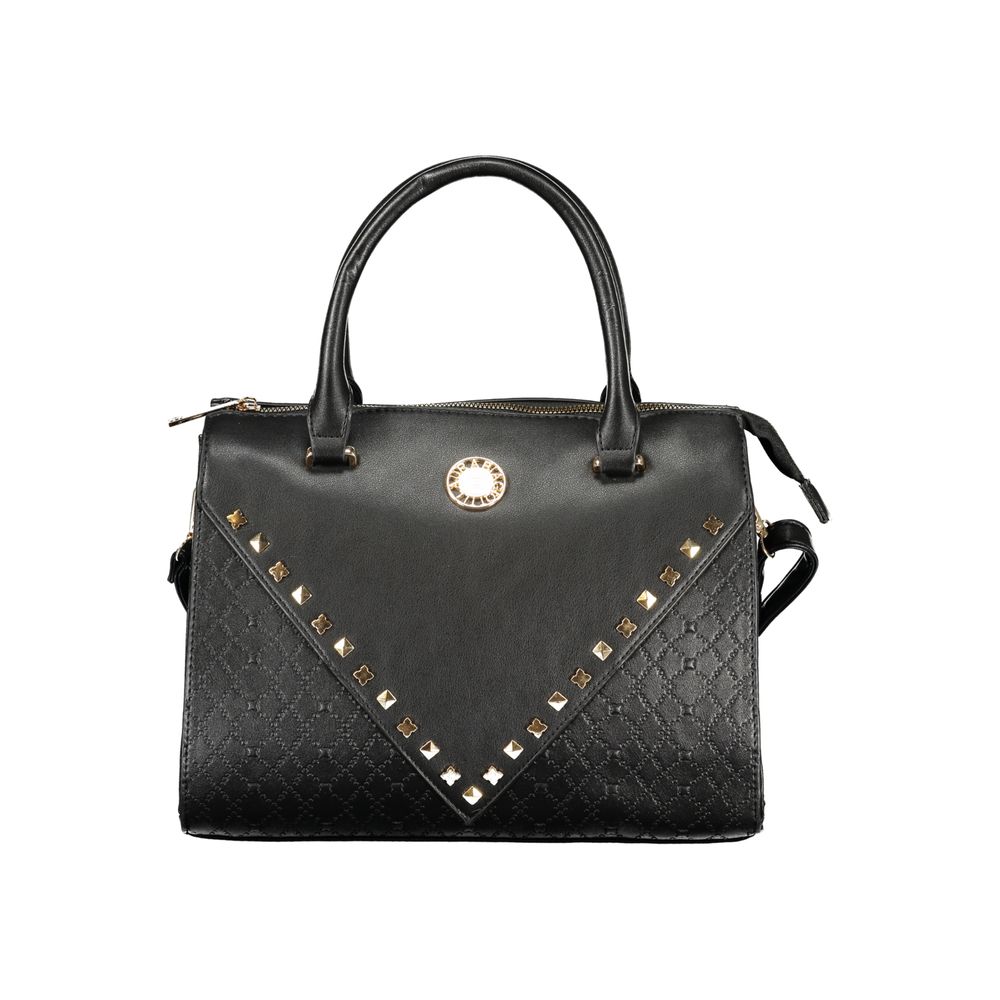 Black PVC women’s handbag by Laura Biagiotti with sleek design and top handles, featuring a spacious interior and subtle branding.