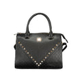 Black PVC women’s handbag by Laura Biagiotti with sleek design and top handles, featuring a spacious interior and subtle branding.