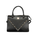 Black PVC women’s handbag by Laura Biagiotti with sleek design and top handles, featuring a spacious interior and subtle branding.